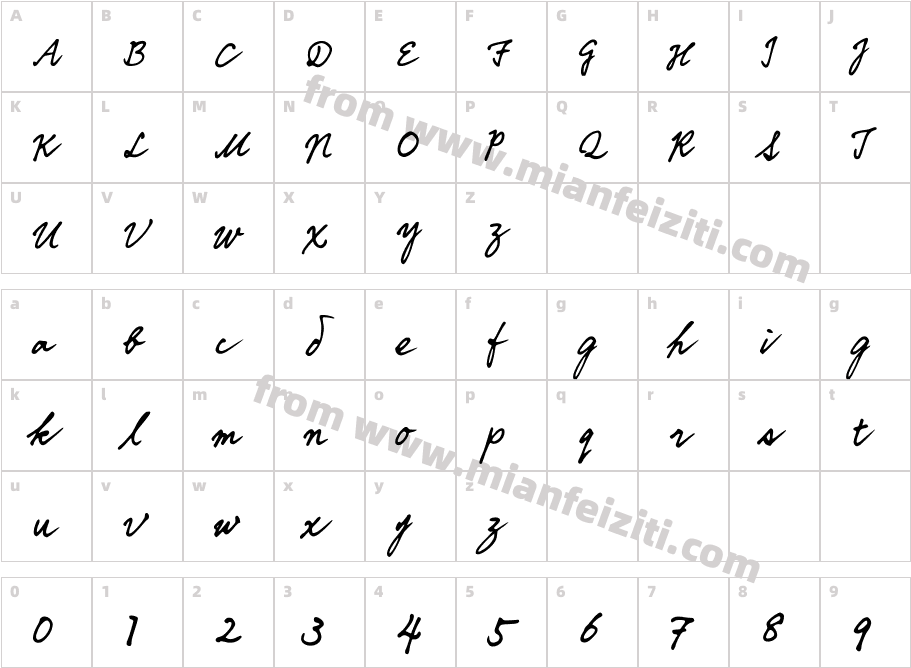 Ddihandwriting-xrqO字体字体映射图