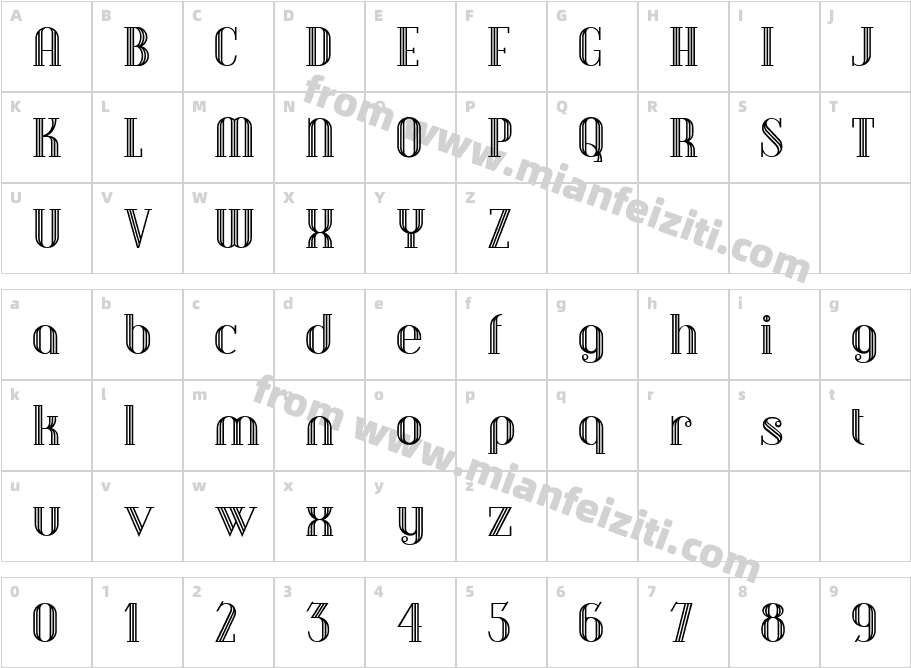 DebonairInlineNf-Gv6A字体字体映射图