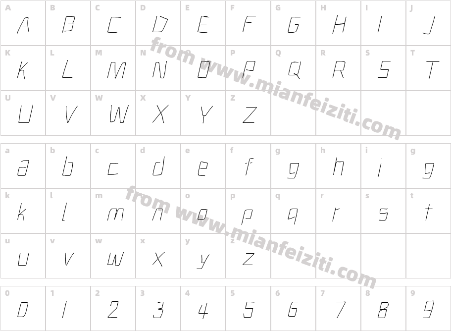 ElectronicExtrathinItalic-Al9p字体字体映射图