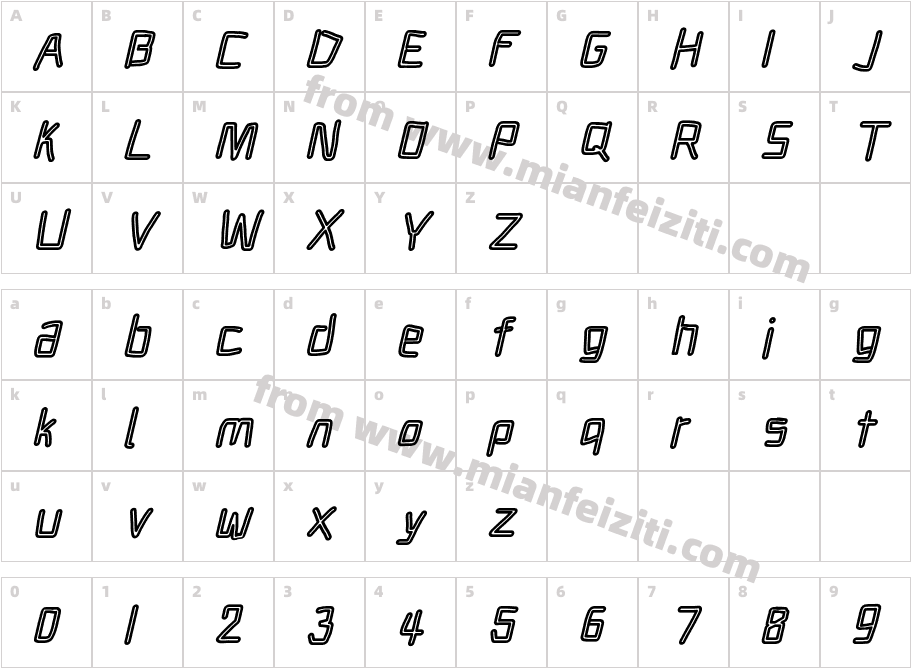 ElectronicOutlineItalic-yxE3字体字体映射图