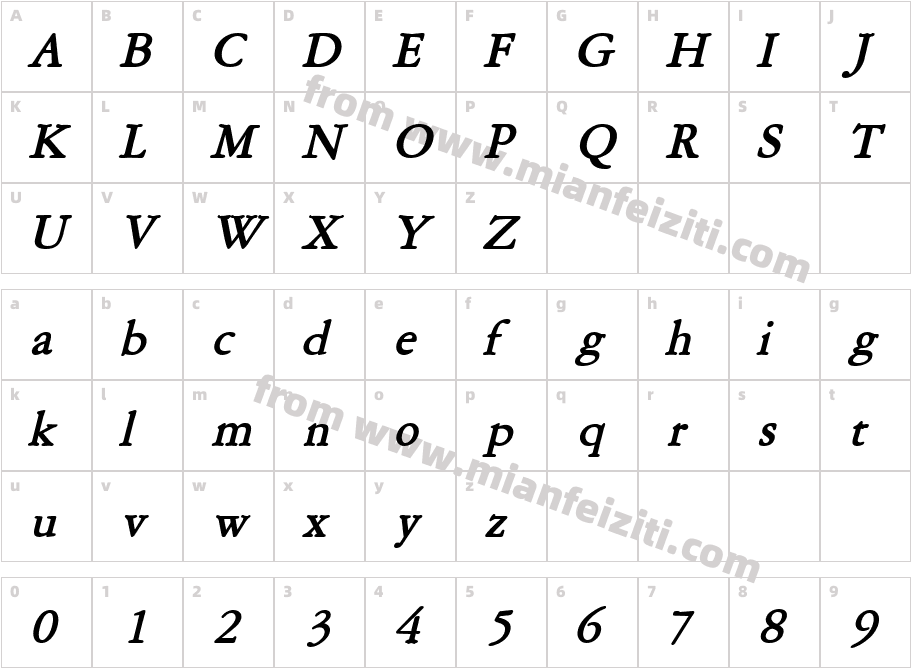 Amery BoldItalic字体字体映射图