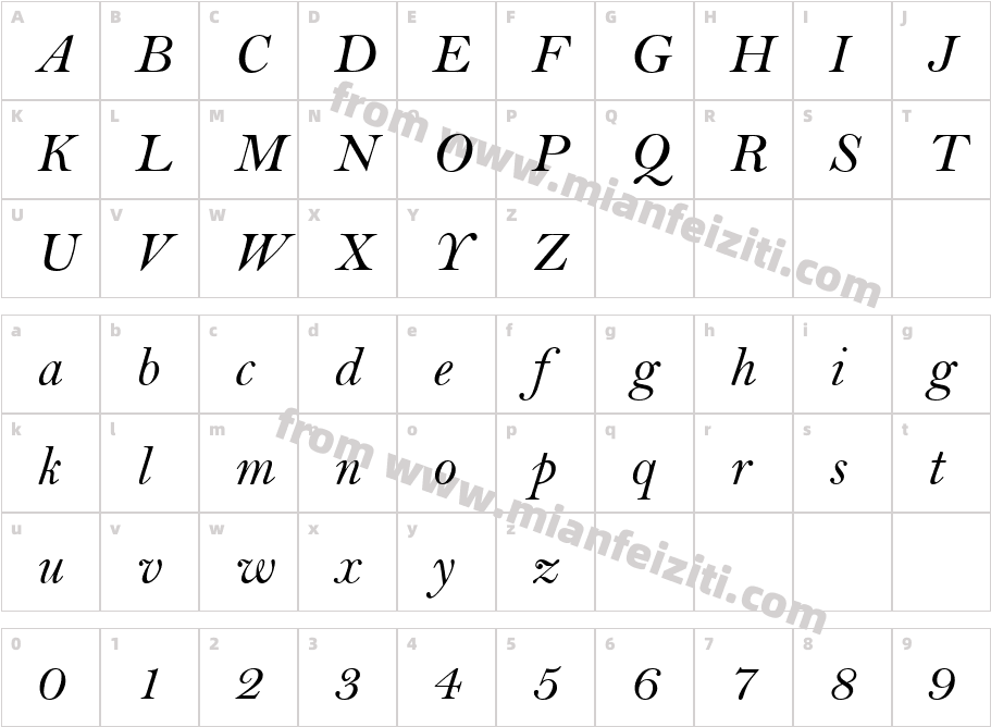 Bell MT Italic字体字体映射图