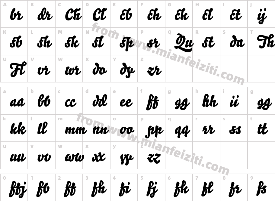 Bello-ScriptLigatures字体字体映射图