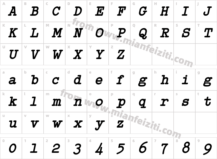TypoWriterDemoBoldItalic-258w字体字体映射图
