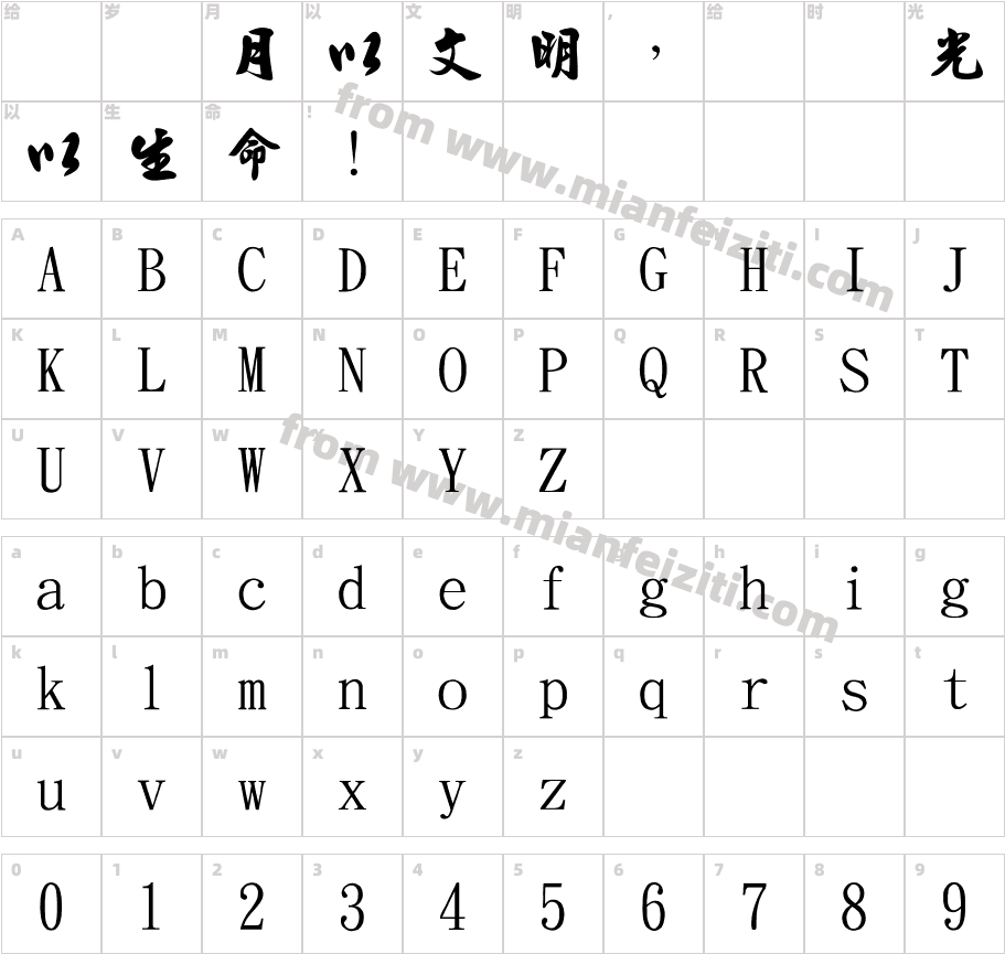 金梅新毛行国际码字体字体映射图