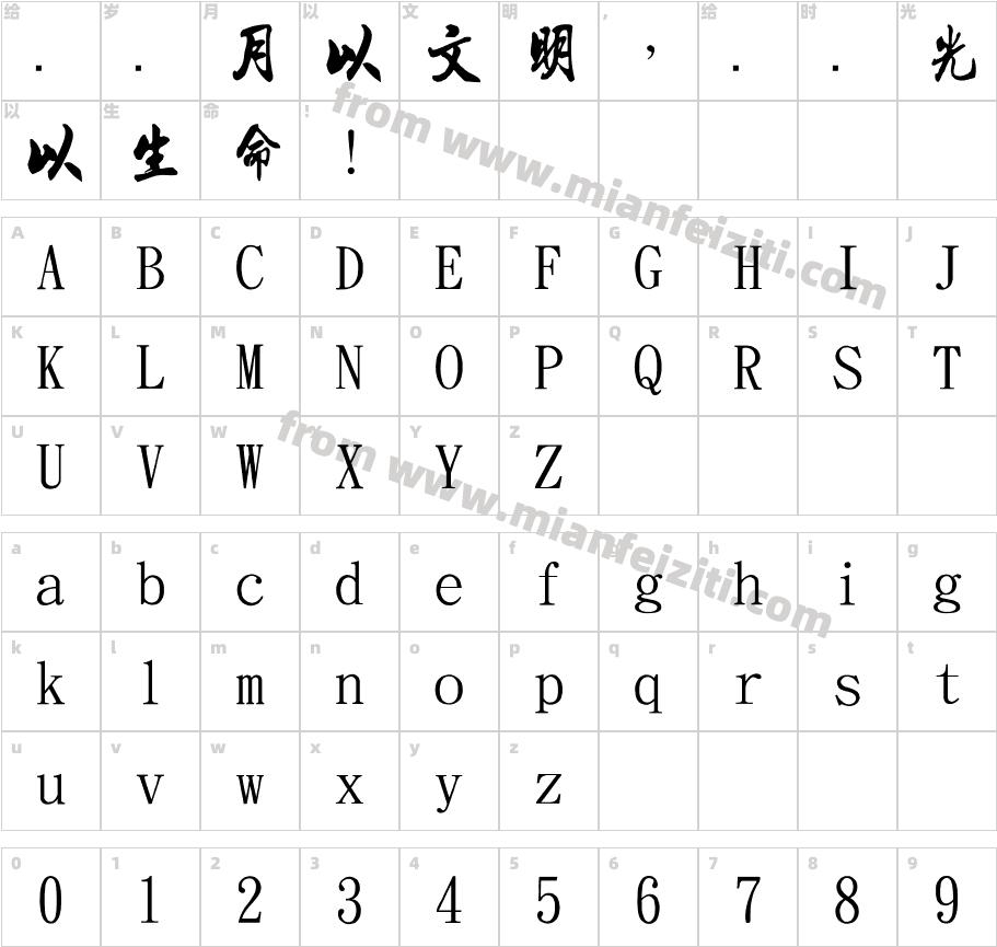 金梅毛流行国际码字体字体映射图
