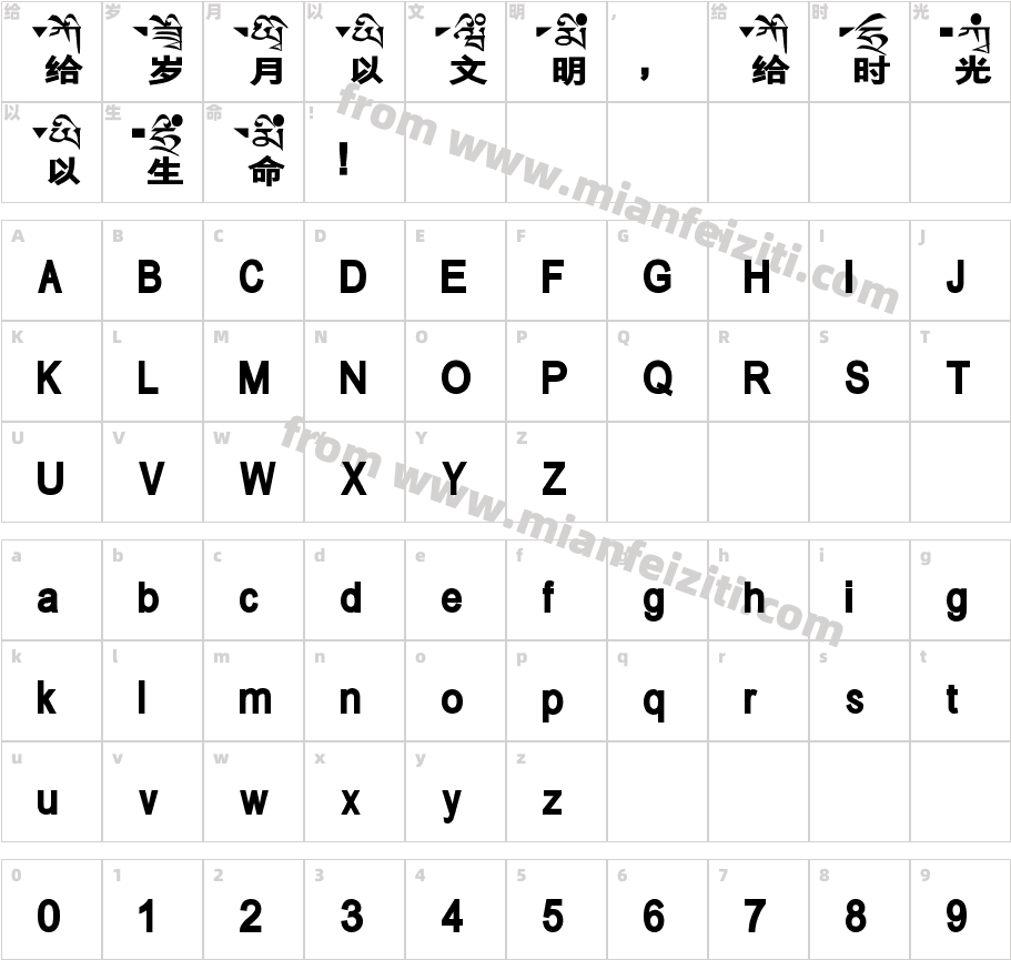 黑喵拼音藏文版字体字体映射图