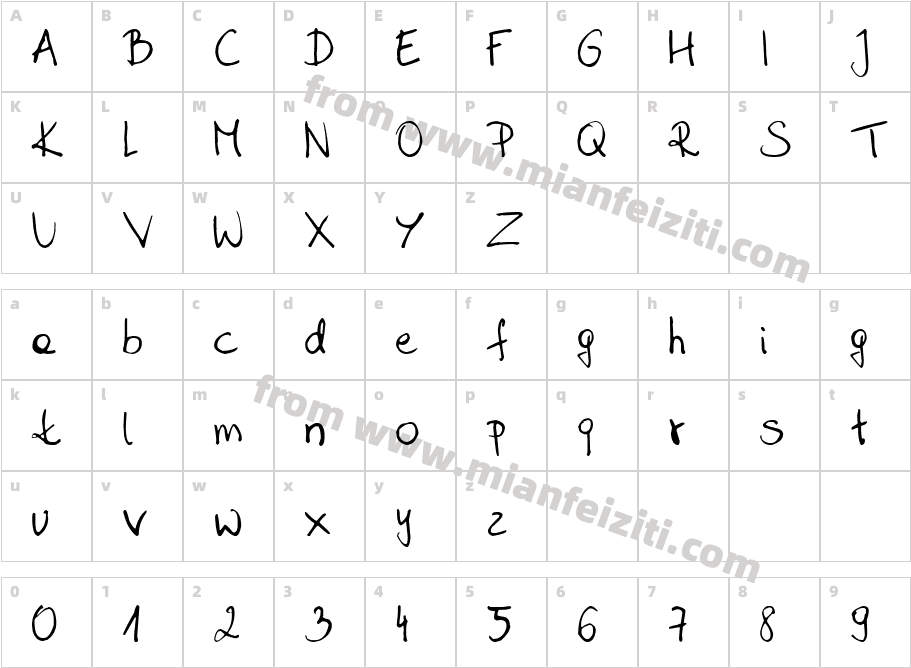 Sahara Handwriting字体字体映射图