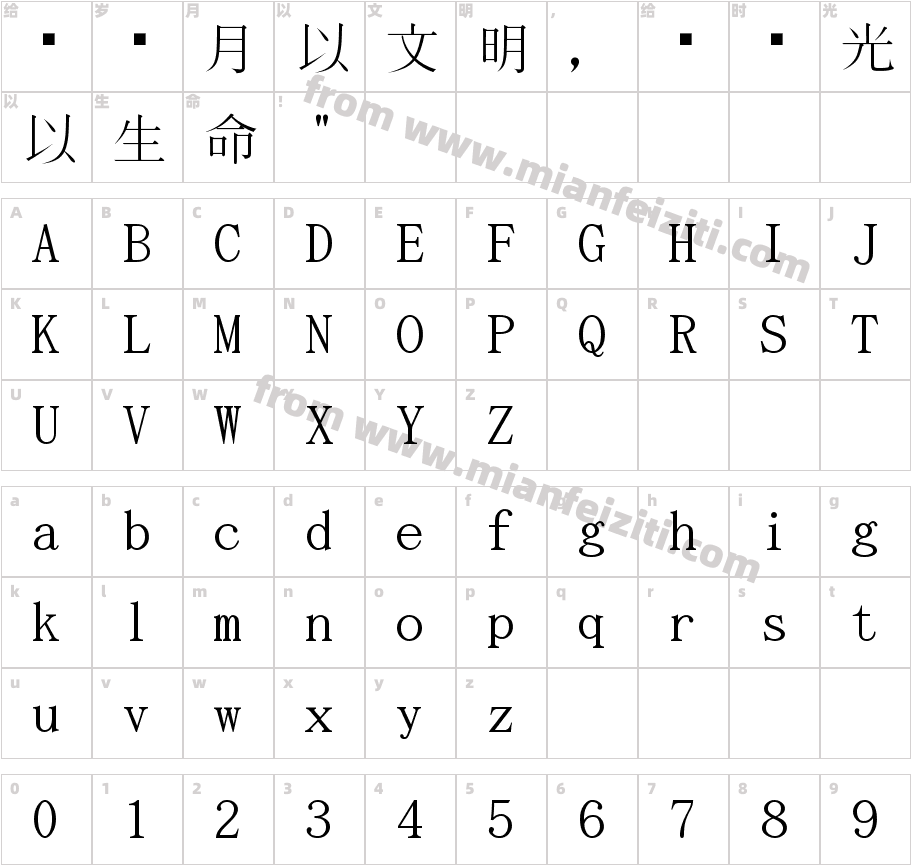 Sazanami Mincho字体字体映射图