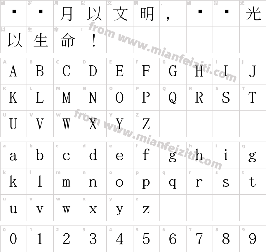 Kochi Mincho字体字体映射图