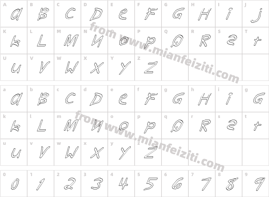 FZ HAND 11 HOLLOW ITALI字体字体映射图