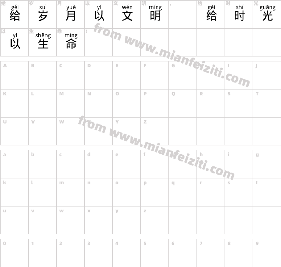 Hanzi-Pinyin-Fon字体字体映射图