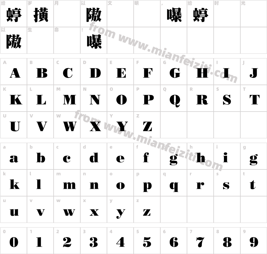 中國龍超明體字体字体映射图