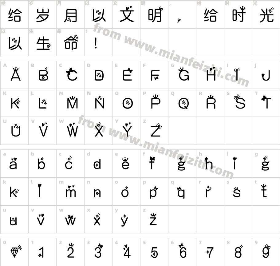 YCXiaoGongZhuTi-Regular字体字体映射图