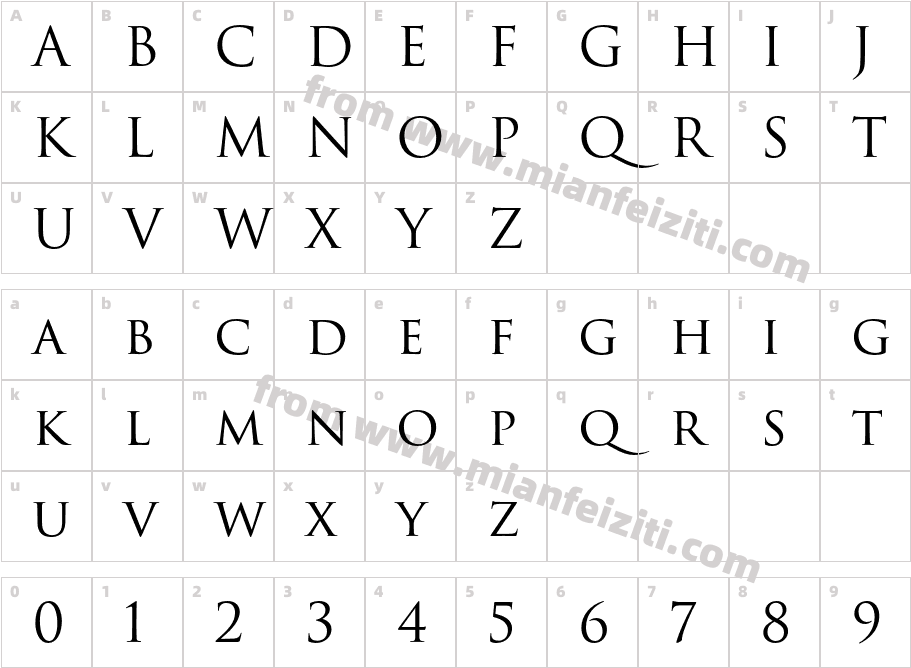Trajan Pro 3字体字体映射图