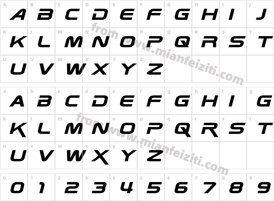 Zebulon Italic字体字体映射图