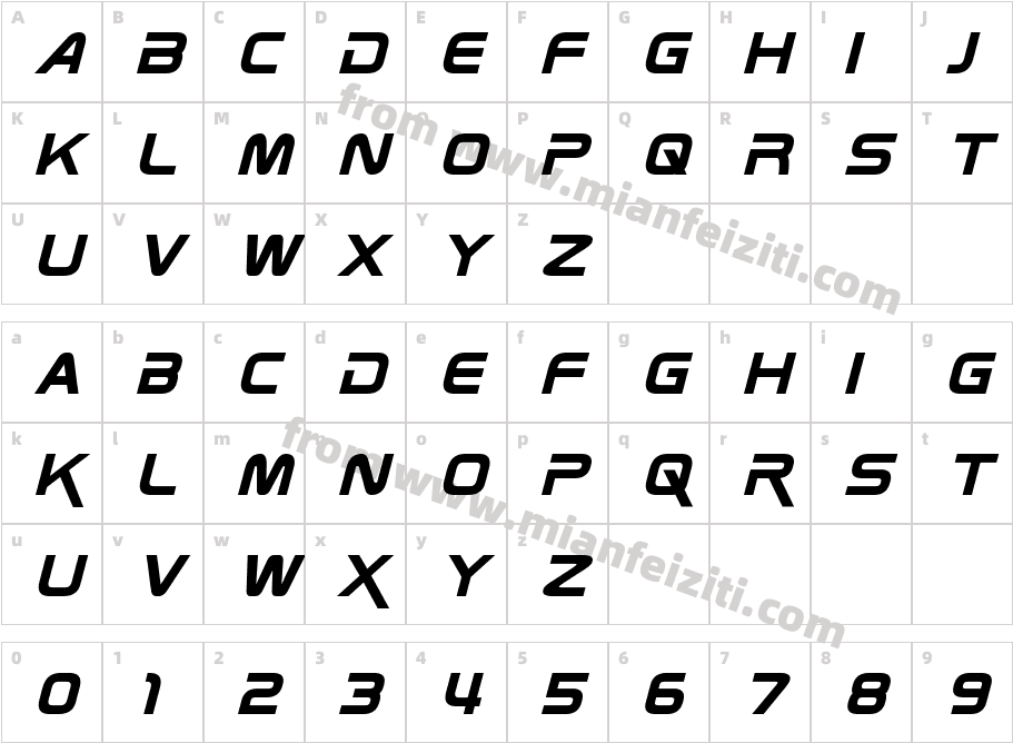 ZebulonCondensed Italic字体字体映射图