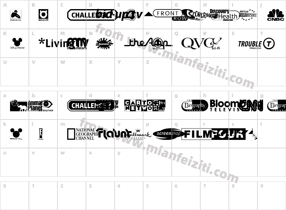 UK Digital TV Channel Logos字体字体映射图