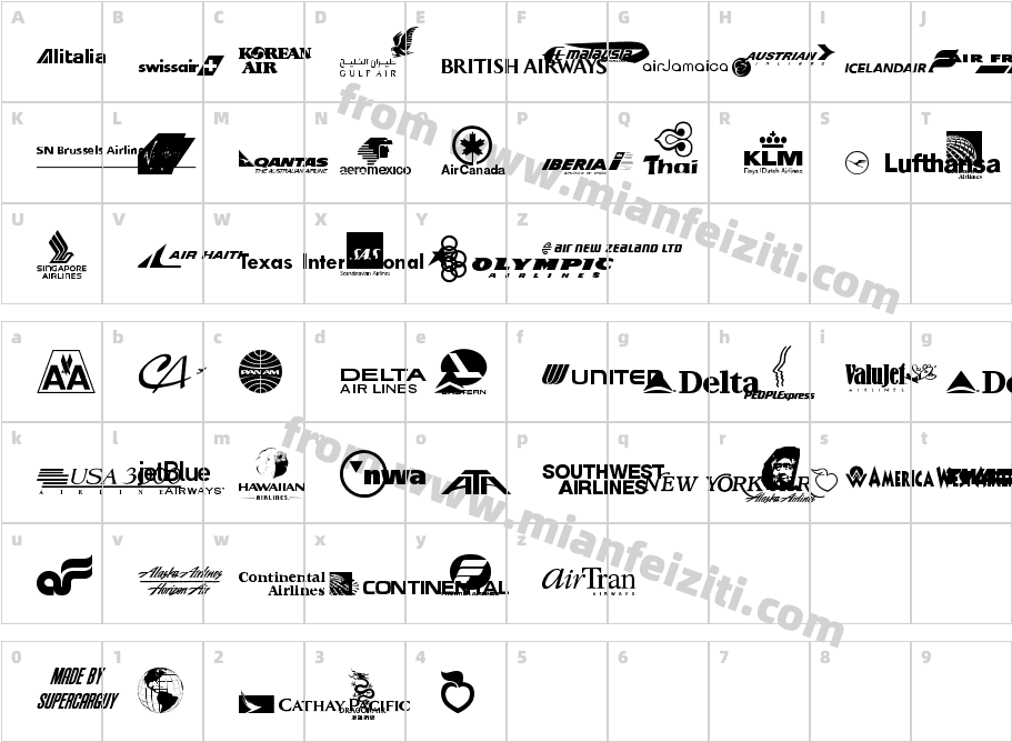 Airline Logos字体字体映射图