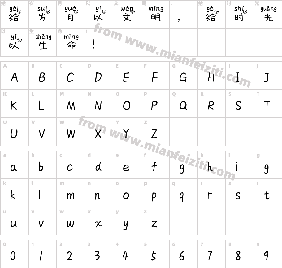 X-妞妞拼音体字体字体映射图