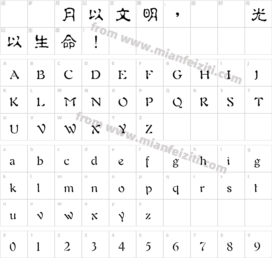 王汉宗古印体繁字体字体映射图