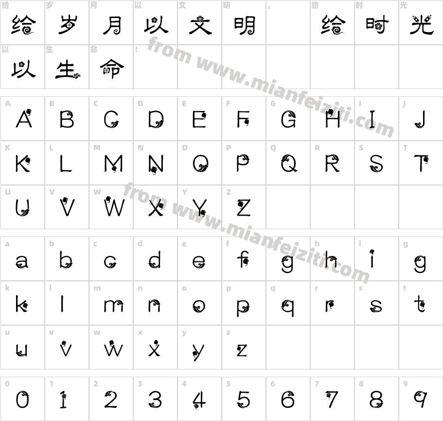 义启庆新春-试用版（非完整）字体字体映射图