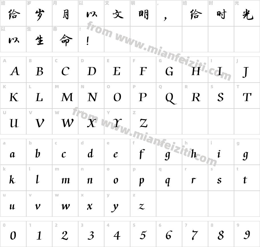 汉仪国强行书W字体字体映射图