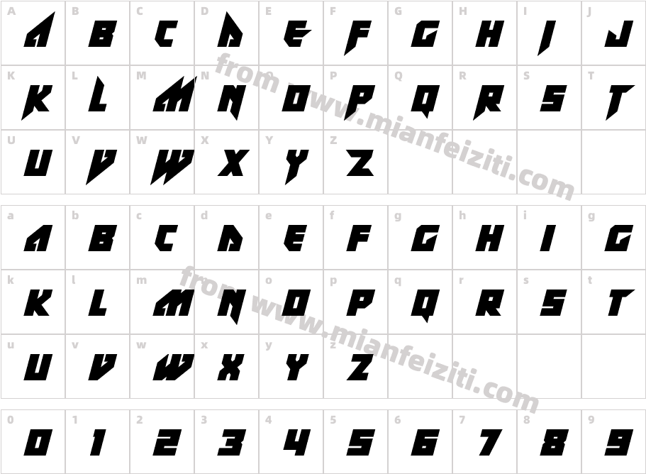 ZeF RAVE Italic字体字体映射图