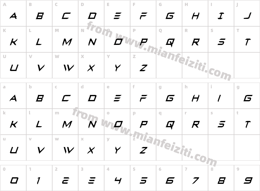Ferret Face Condensed Italic字体字体映射图