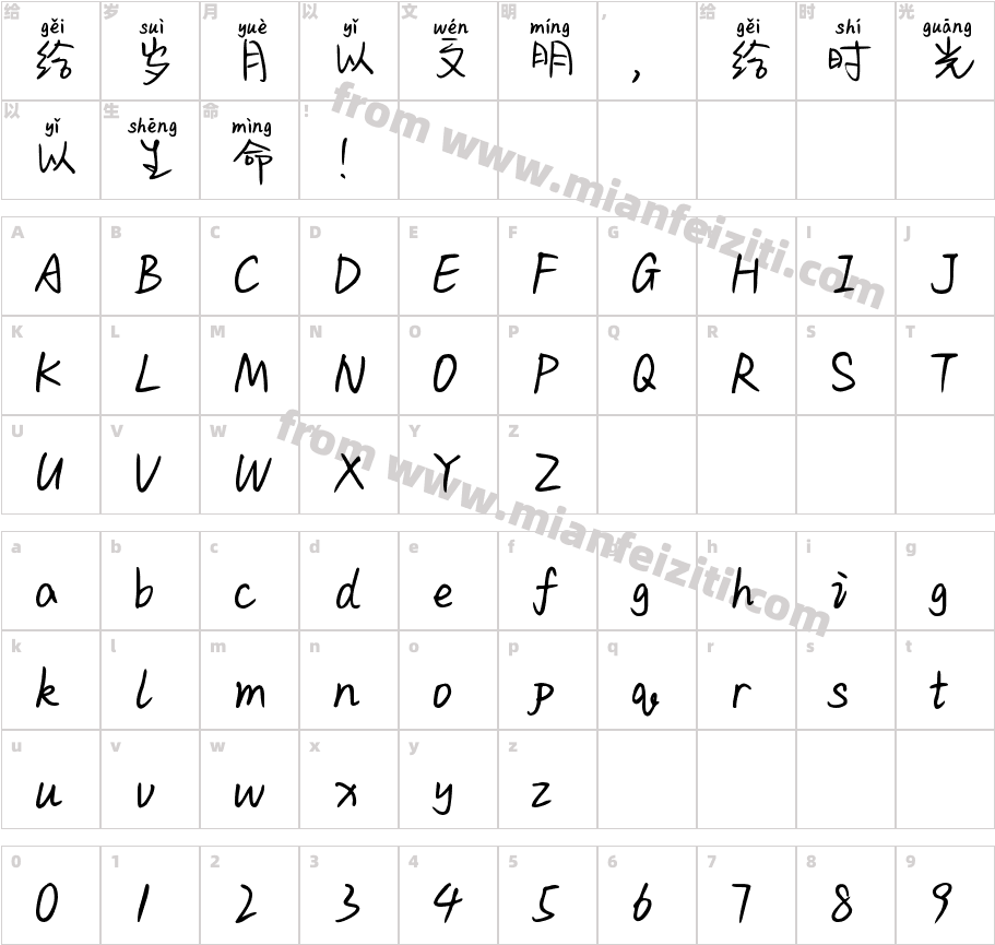 Aa名字被喵叼走了v1.1字体字体映射图