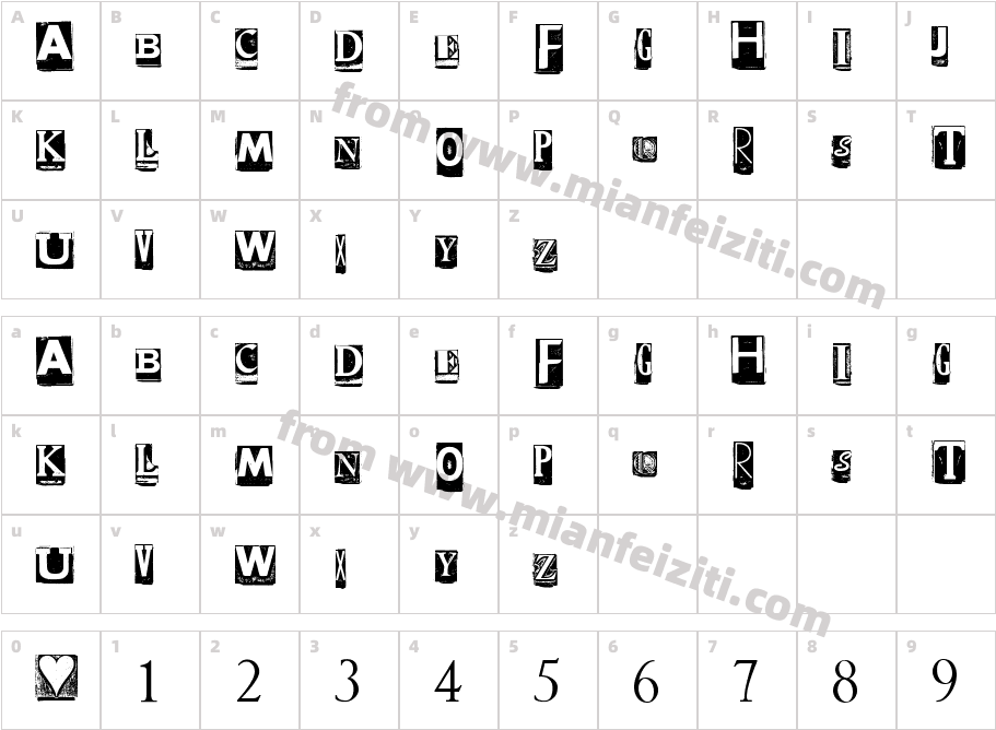 DZR Inscription字体字体映射图