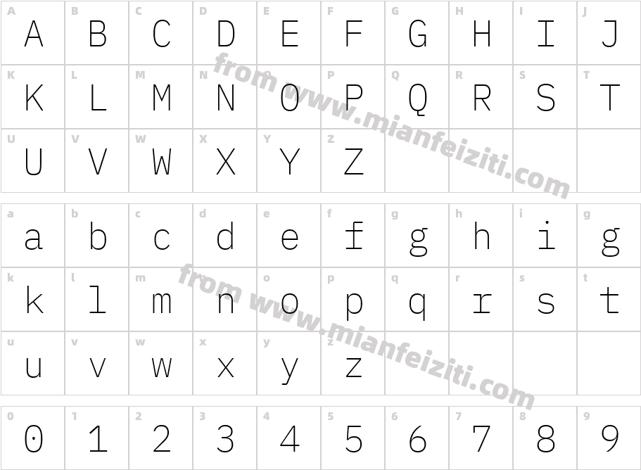 IBMPlexMono-ExtraLight字体字体映射图