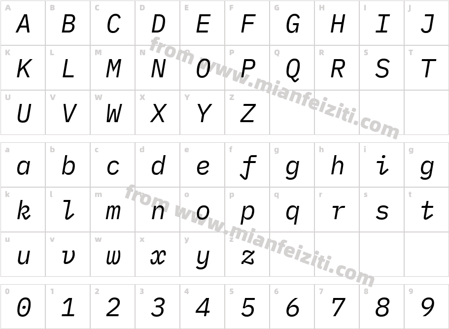 IBMPlexMono-Italic字体字体映射图
