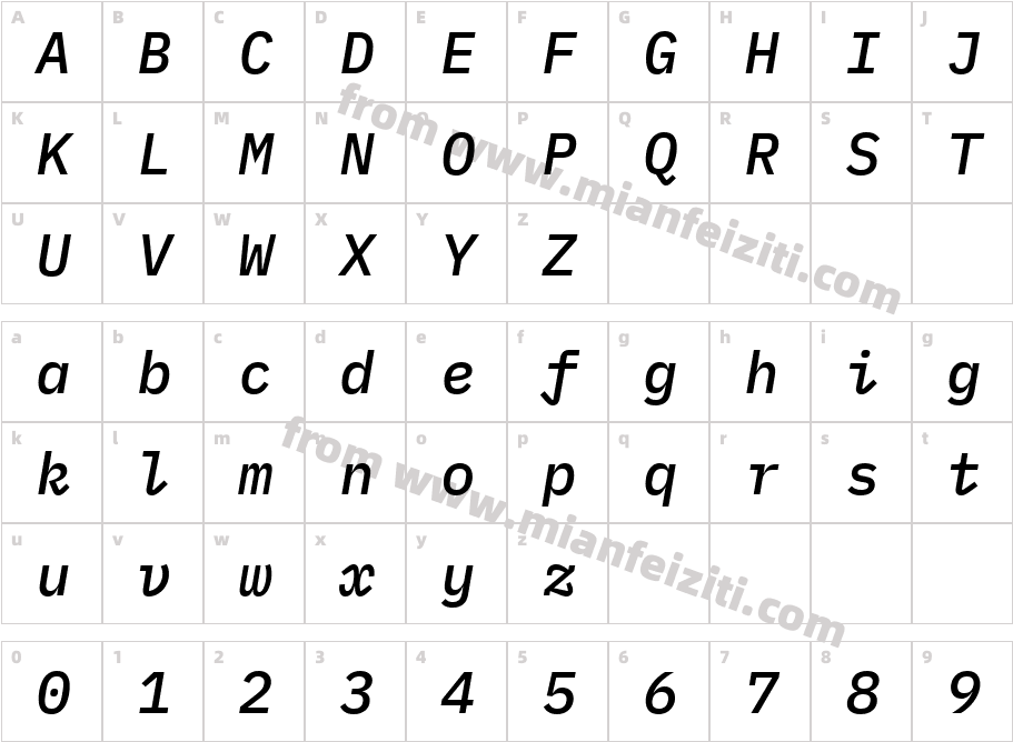 IBMPlexMono-MediumItalic字体字体映射图