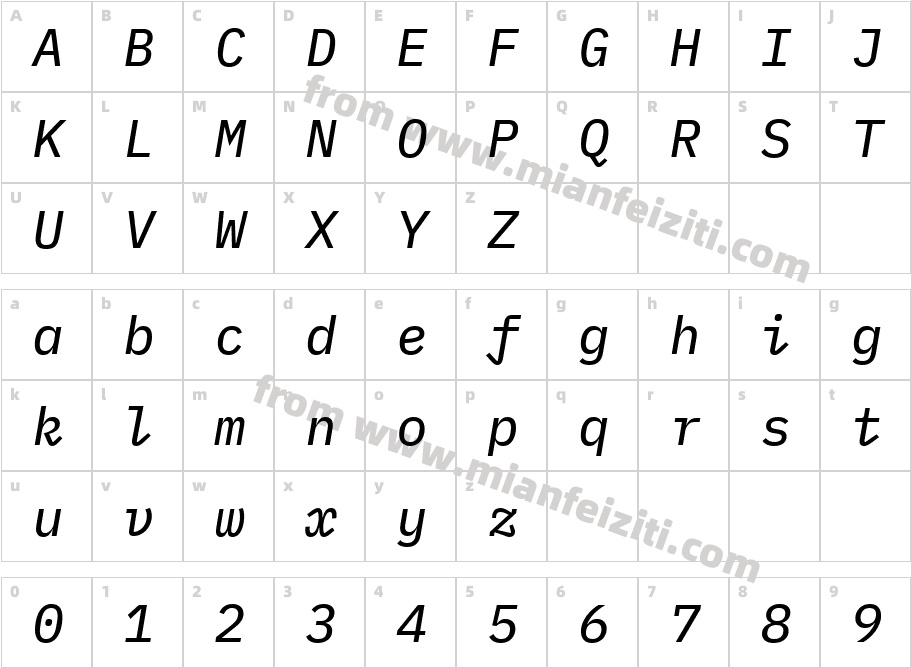 IBMPlexMono-TextItalic字体字体映射图