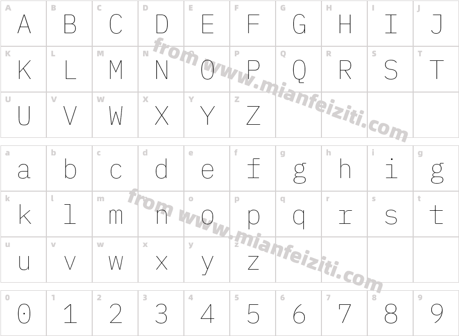 IBMPlexMono-Thin字体字体映射图