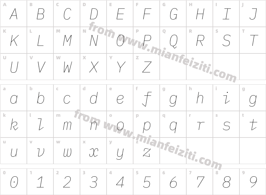 IBMPlexMono-ThinItalic字体字体映射图