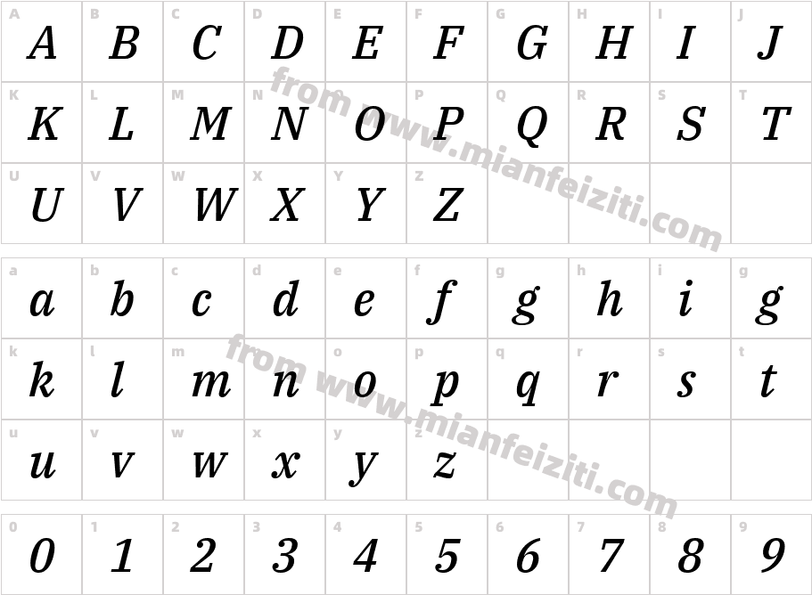 IBMPlexSerif-MediumItalic字体字体映射图