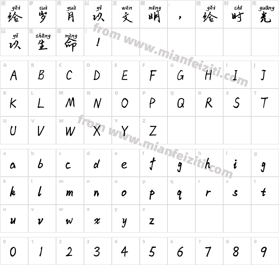 米开多年以后拼音体字体字体映射图