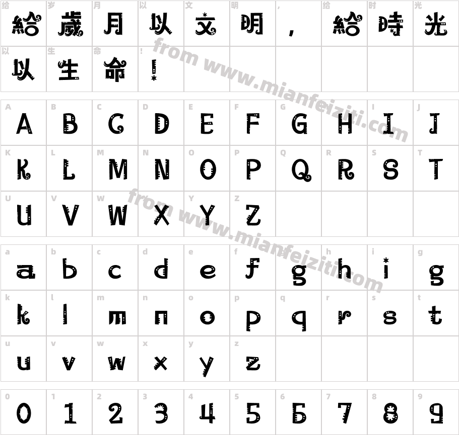 汉仪铸字马戏团 繁字体字体映射图