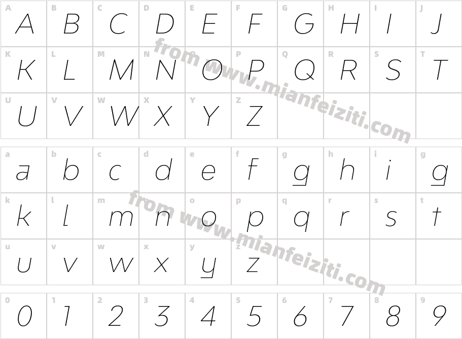 BwModelicaSS02-ThinItalic字体字体映射图