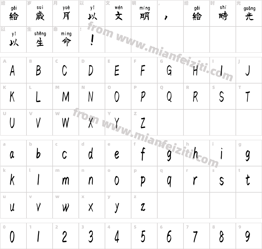 汉标铁林篆（繁）拼音字体字体映射图