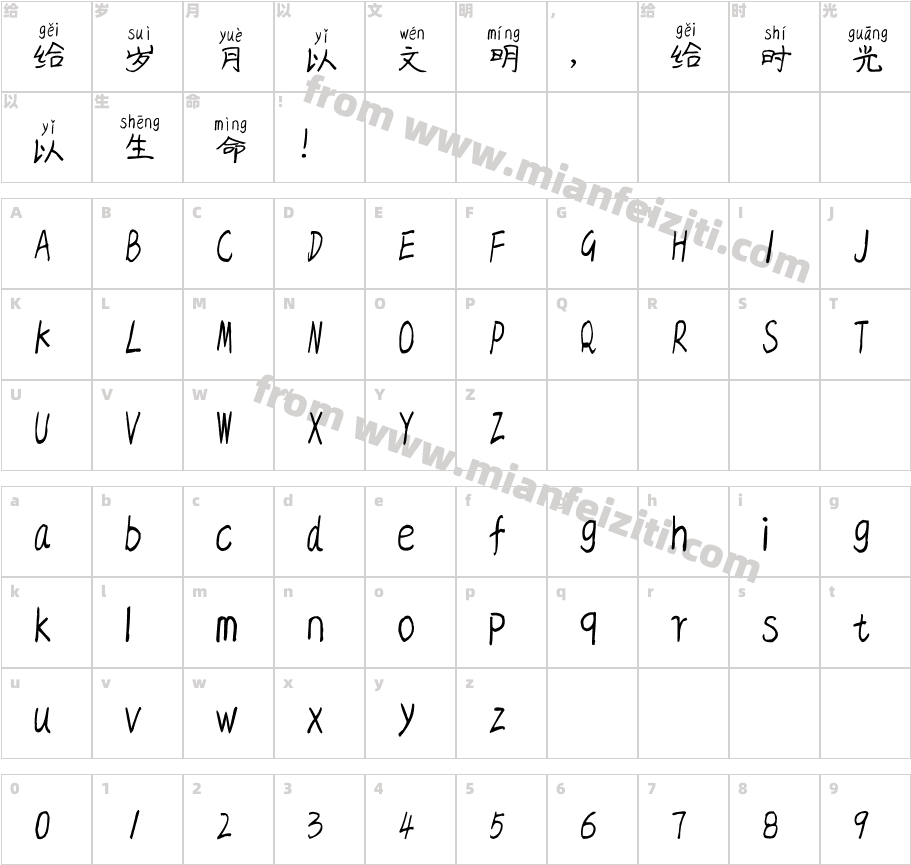 汉标芳华拼音字体字体映射图