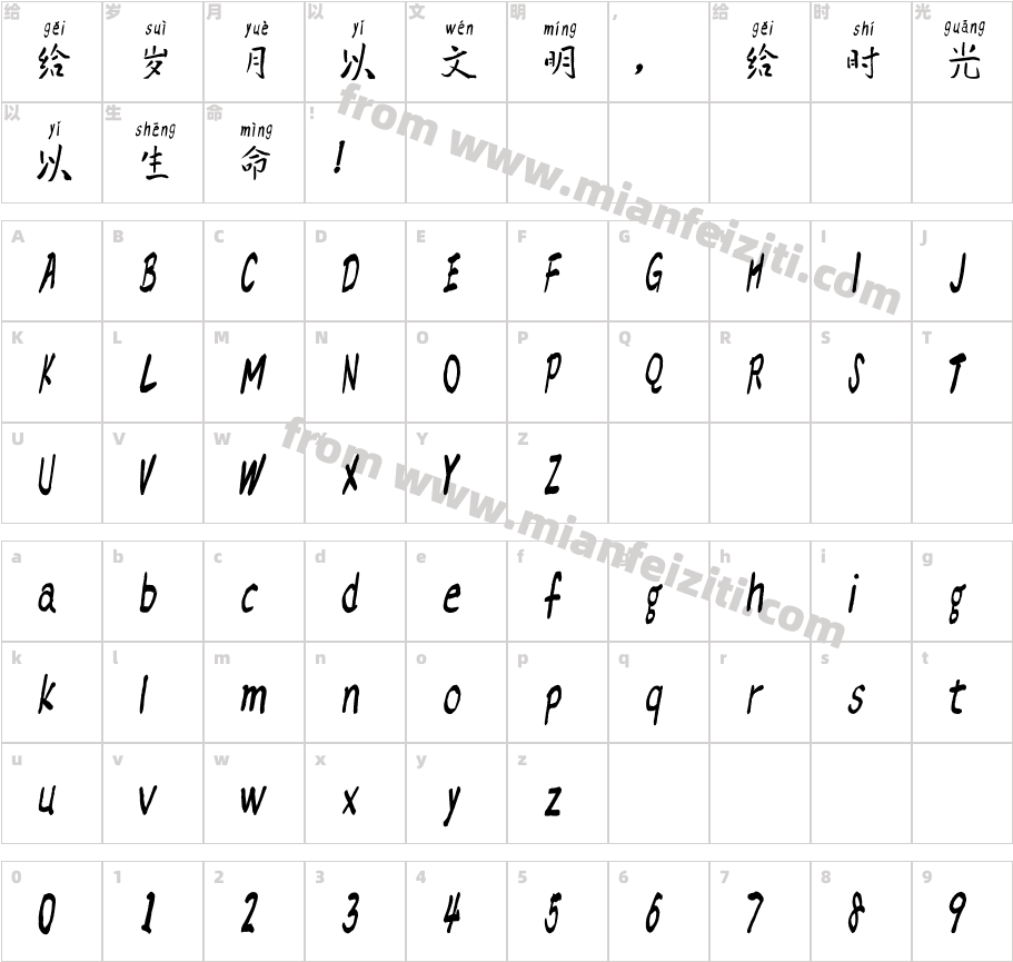 汉标新爵拼音字体字体映射图