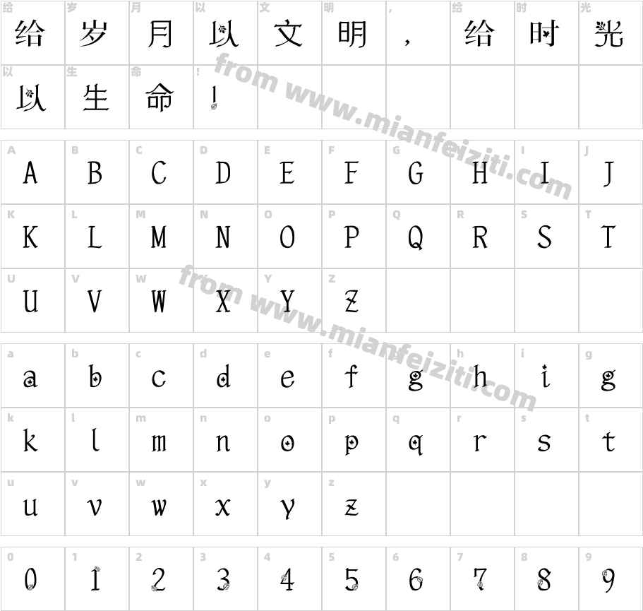 【阿茶】花奈体+emoji字体字体映射图