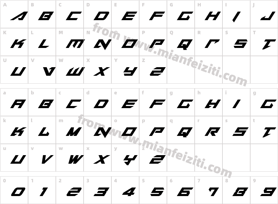Tarrget Condensed Italic字体字体映射图