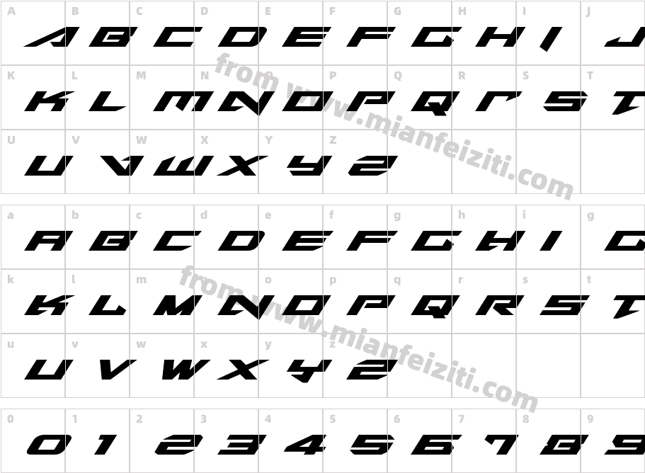 Tarrget Expanded Italic字体字体映射图