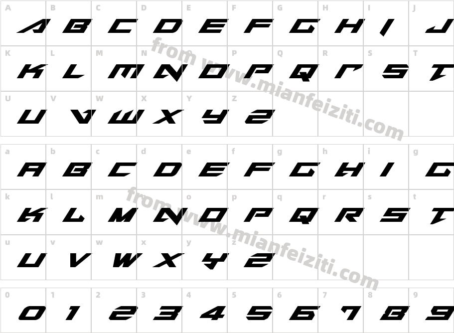 Tarrget Italic字体字体映射图