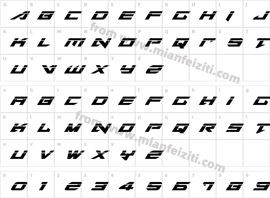 Tarrget Laser Italic字体字体映射图
