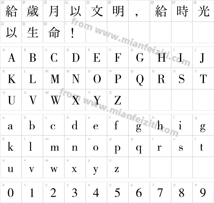菩提宋明繁體字体字体映射图